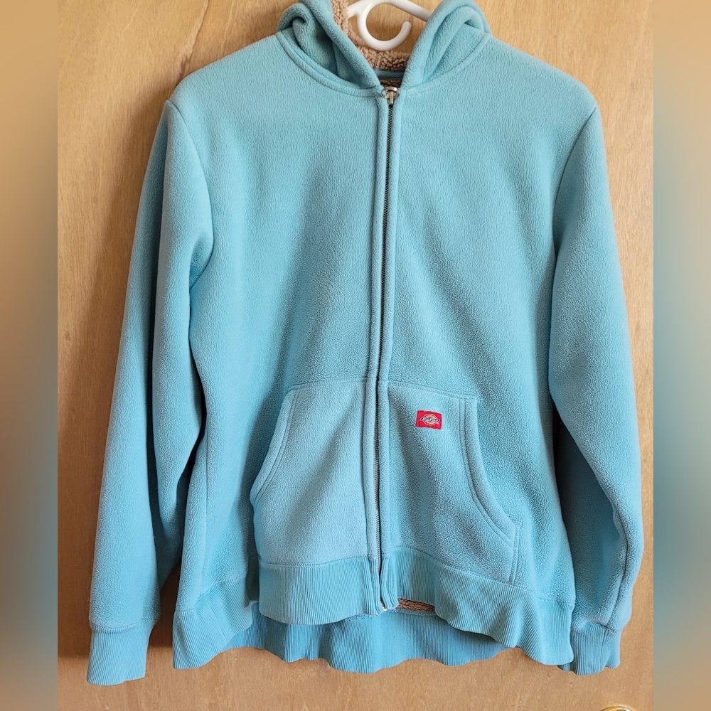 Dickies Fleece Hooded Sweatshirt Jacket Turquoise Full zip Large 12/14